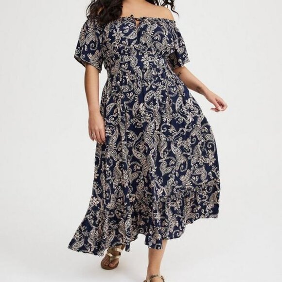 torrid Dresses & Skirts - Torrid Washable Challis Off Shoulder Tea Dress Paisley Print NWT